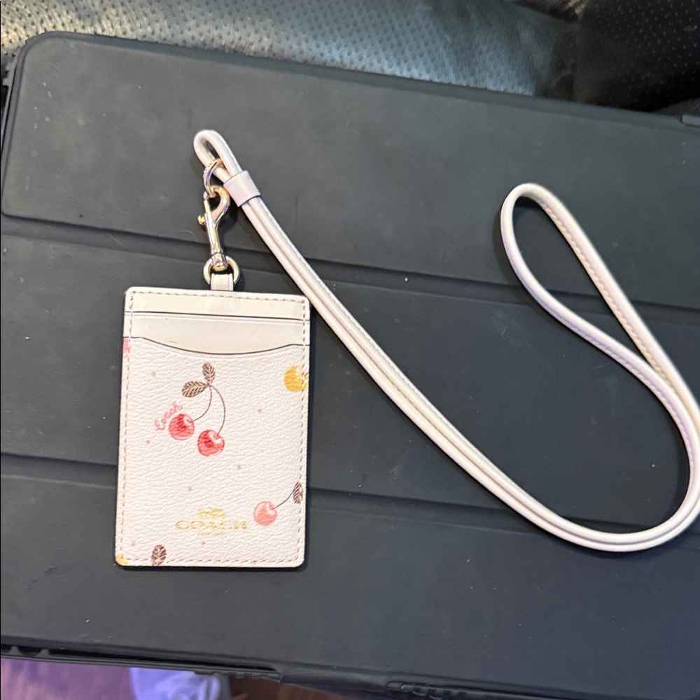 Coach Floral Lanyard Card Holder - Cream and Pink